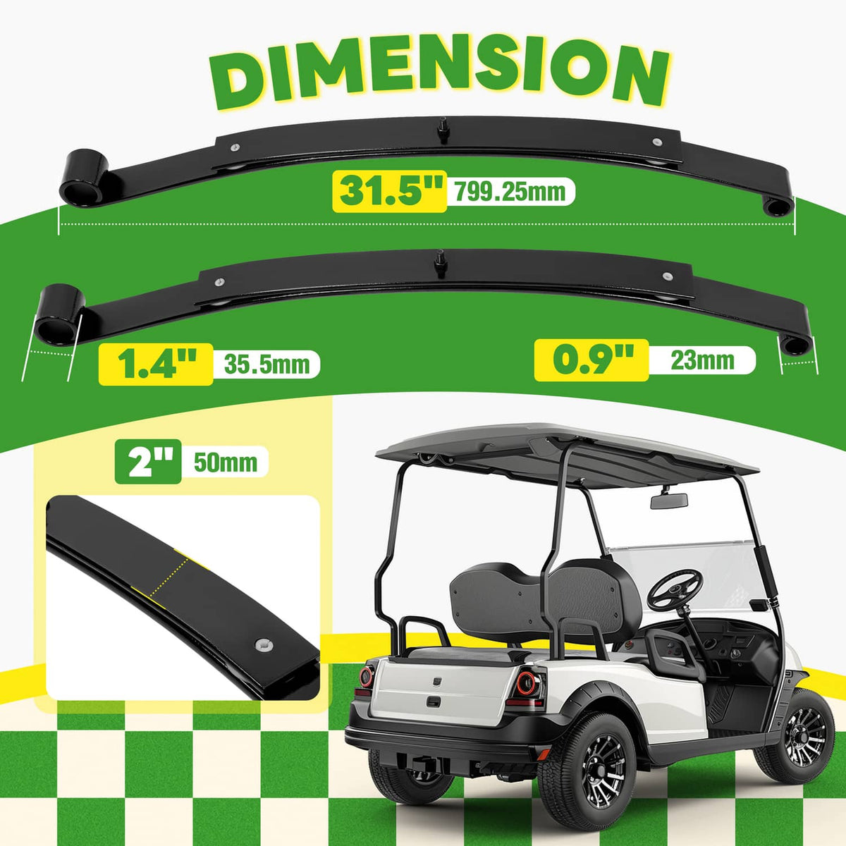 Solidspare Heavy Duty Golf Cart Rear Leaf Spring Kit (2 Leaf ) For EZGO RXV 2008+, Set of 2
