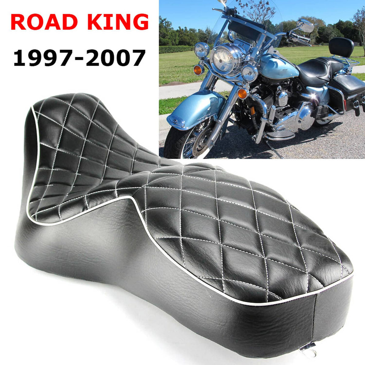 Solidspare Two-up Driver Passenger Seat Black Cushion Fits For Harley Road King 97-07
