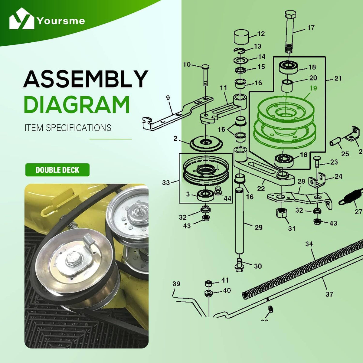 Solid Spare For John Deere AM133924 Double Deck Tightener Pulley GX255 GX325 GX345 GX355