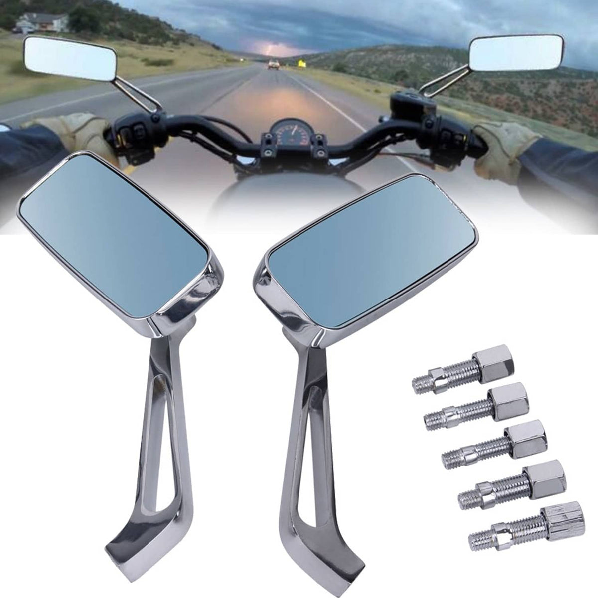 Solidspare For Kawasaki Vulcan VN 500 750 800 900 1500 Chrome Rectangle Side View Mirrors