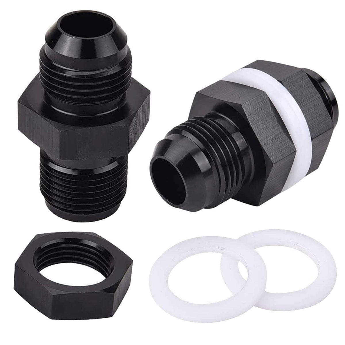 Solidspare New 2Pcs 10AN AN10 Flare Fuel Cell Bulkhead Fitting With Teflon Washer Aluminum