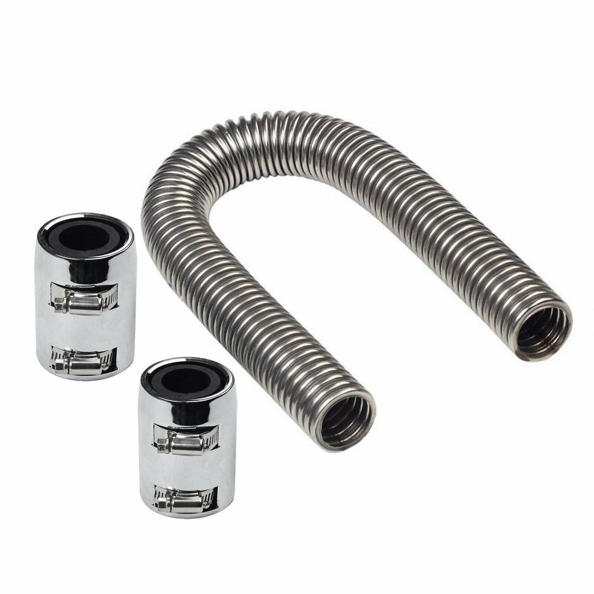 Solidspare 36" Radiator Hose Upper / Lower & Flexible Stainless Steel w/ Chrome Caps Kit