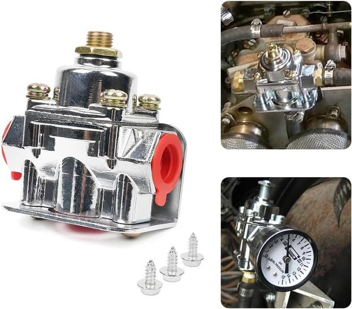 Solidspare Fuel Pressure Regulator Carburetor Chrome Fit Holley 12-803 2 Port 4 1/2 to9 PSI