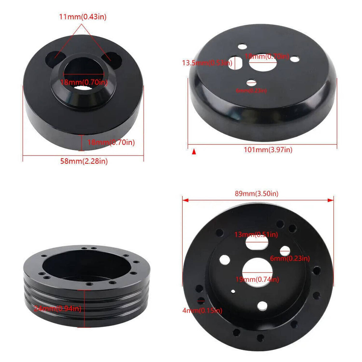 Solidspare For GM Chevy 5 & 6 Hole Steering Wheel Hub Adapter Flaming River Ididit BlacK