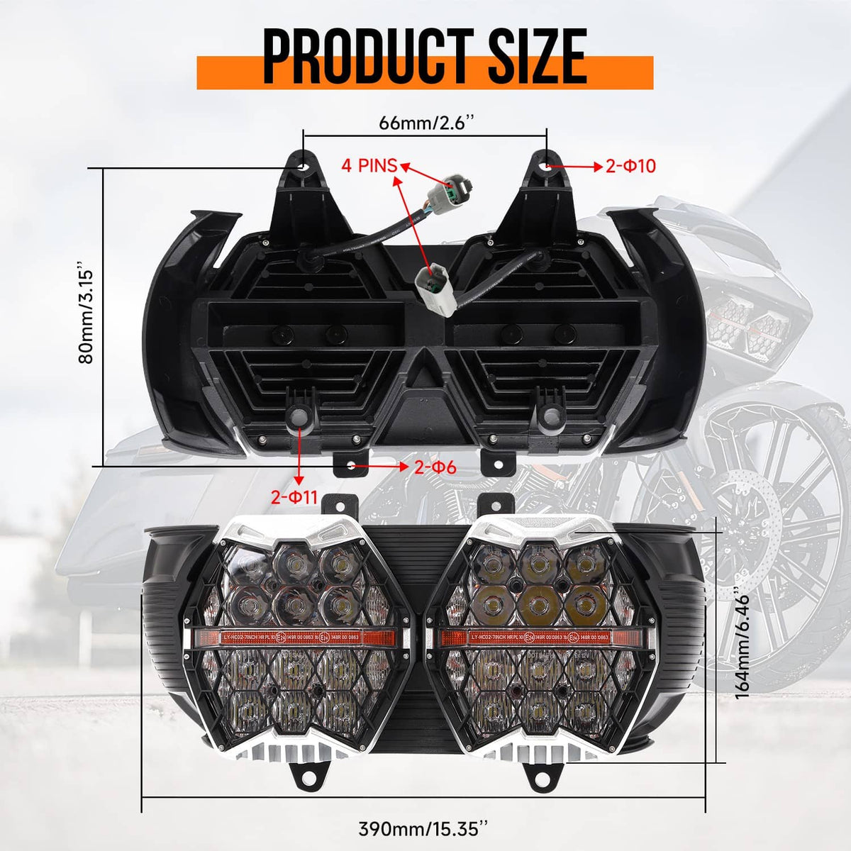 Solidspare LED Dual Headlight Hi/Lo For 2015-2024 Harley Road Glide Clear/Amber Projector