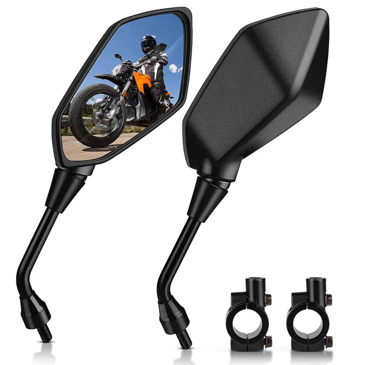 Solidspare 7/8" Motorcycle Rearview Side Mirrors Handle Bar Mount For Yamaha Kawasaki Honda