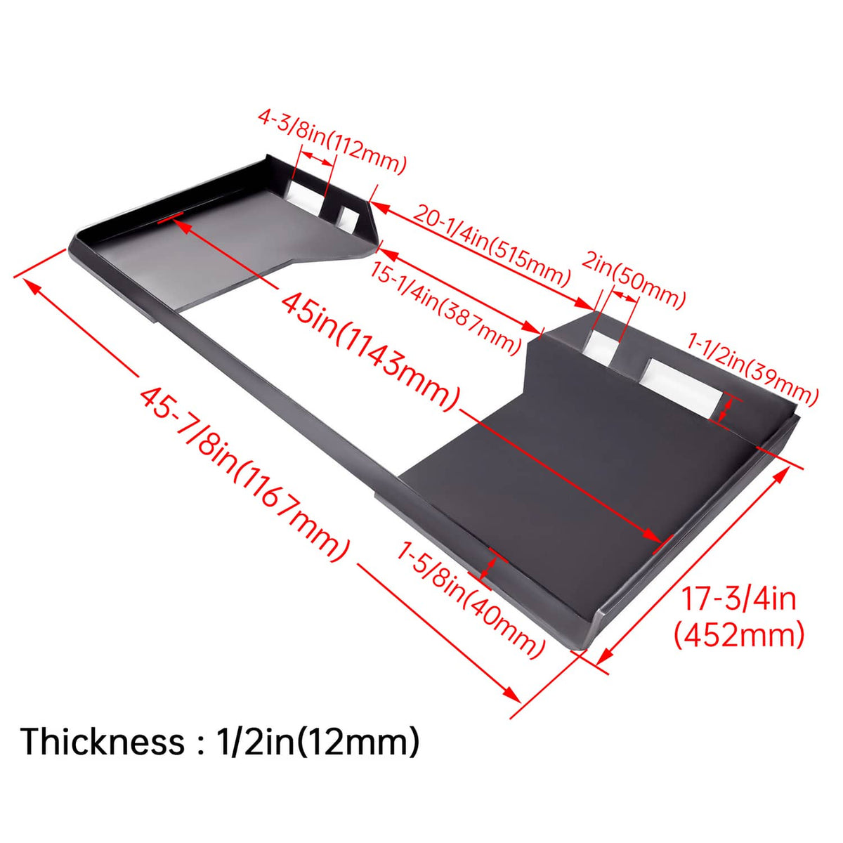 Solidspare 1/2" Hollow Mount Plate For Bobcat & Kubota Skid Steer Loader Attachment Adapter
