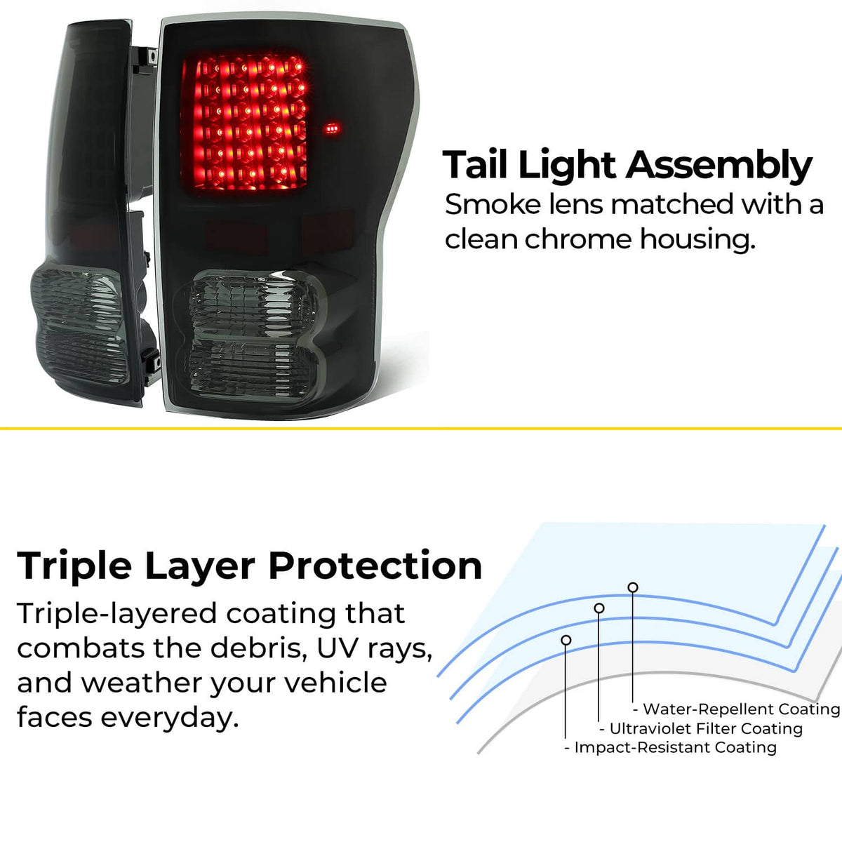 Solid Spare Black Smoke For Toyota Tundra 2007-2013 LED Tail Lights Brake Lamps Left+Right