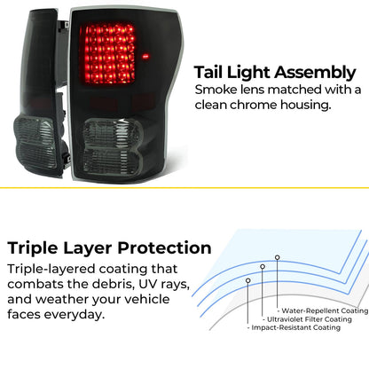 Solid Spare Black Smoke For Toyota Tundra 2007-2013 LED Tail Lights Brake Lamps Left+Right