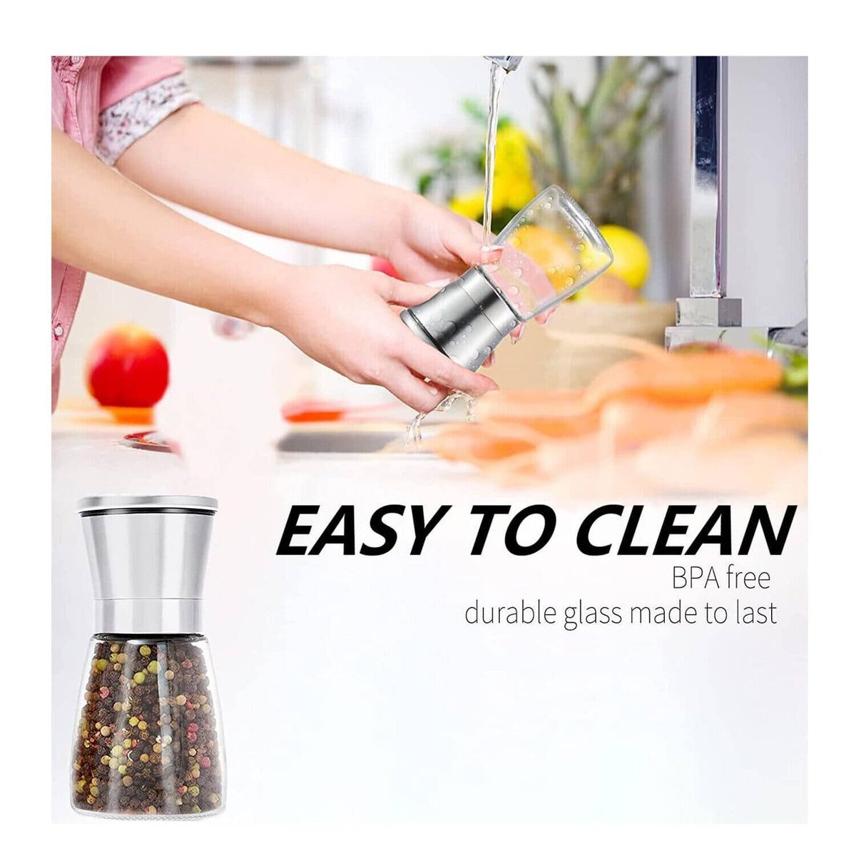 Solid Spare Salt and Pepper Grinder Set Refillable, Salt Pepper Grinder Shaker Stainless Ste