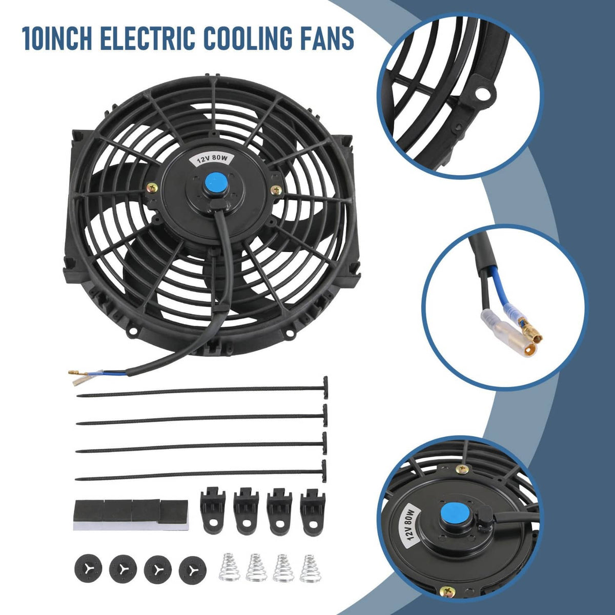 Solidspare 2X Universal 10" inch Slim Pull Push Racing Electric Radiator Engine Cooling Fan