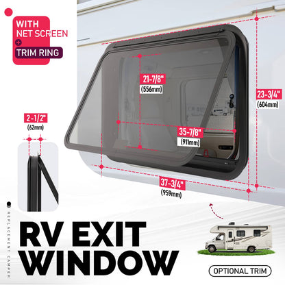 Solidspare For Camper 36" x 22" Dark Glass W/ Trim Ring Emergency Push Out RV Exit Window