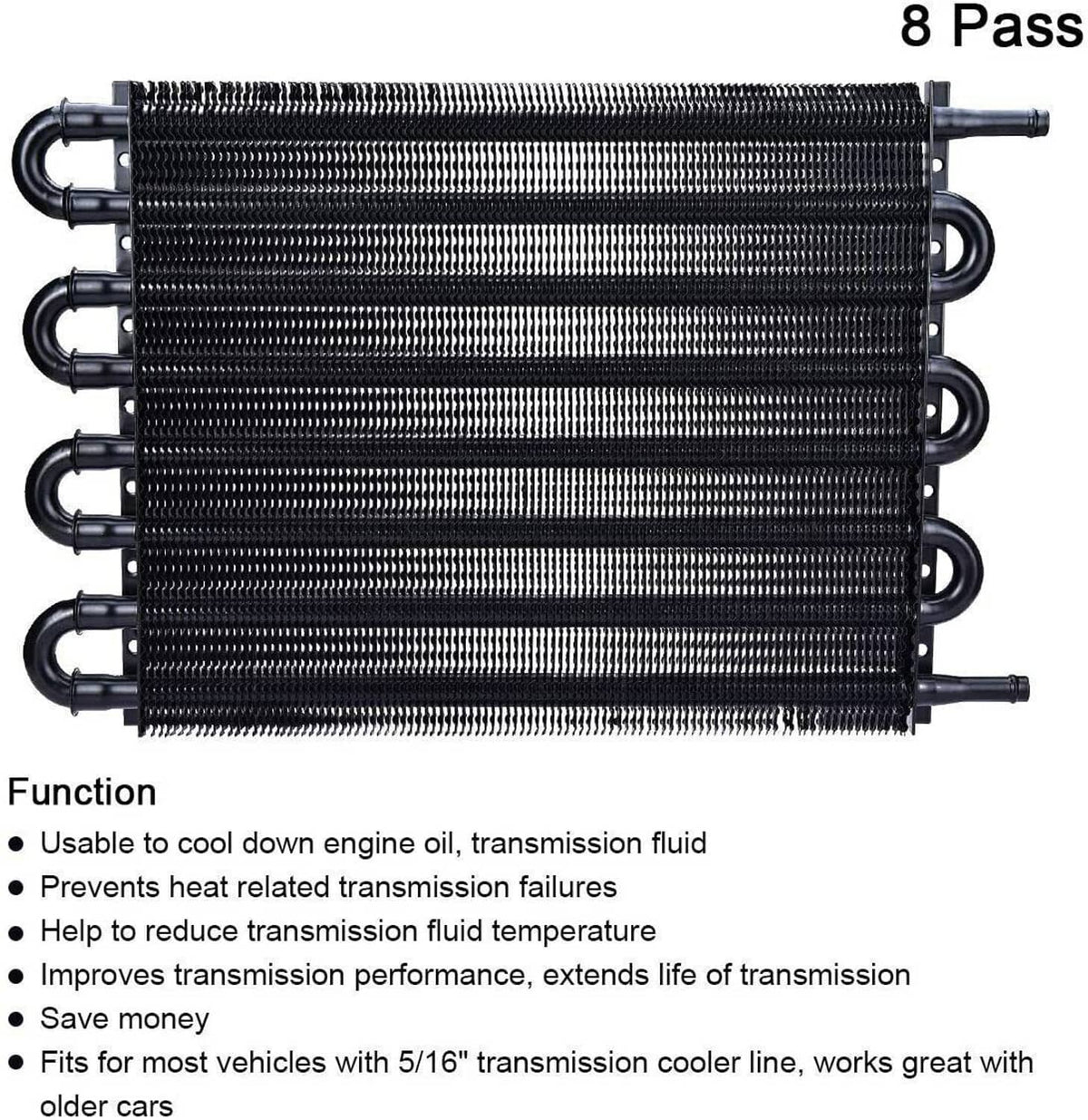 Solidspare Universal 8 Rows Aluminum Remote Transmission Oil Cooler Radiator Converter Set