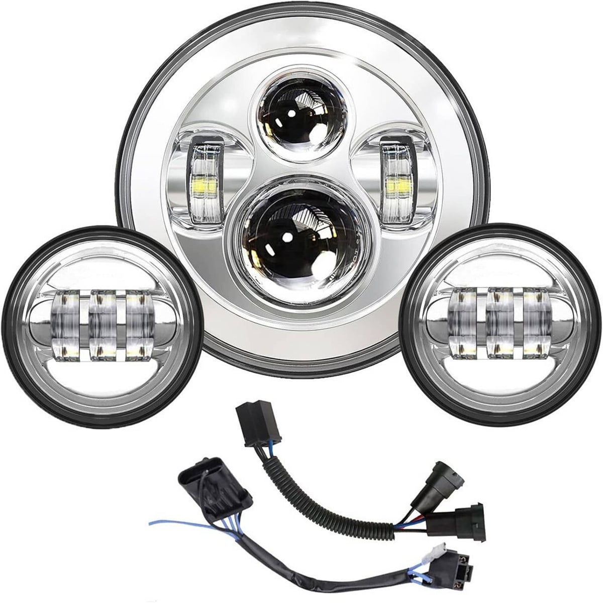 Solidspare 7 Inch 140W LED Headlight Hi/Lo + 2Pcs 4.5Inch 80W Fog Light for Harley Davidson