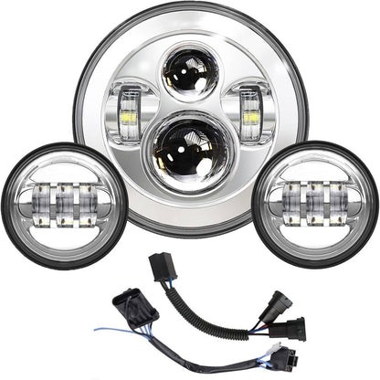 Solidspare 7 Inch 140W LED Headlight Hi/Lo + 2Pcs 4.5Inch 80W Fog Light for Harley Davidson