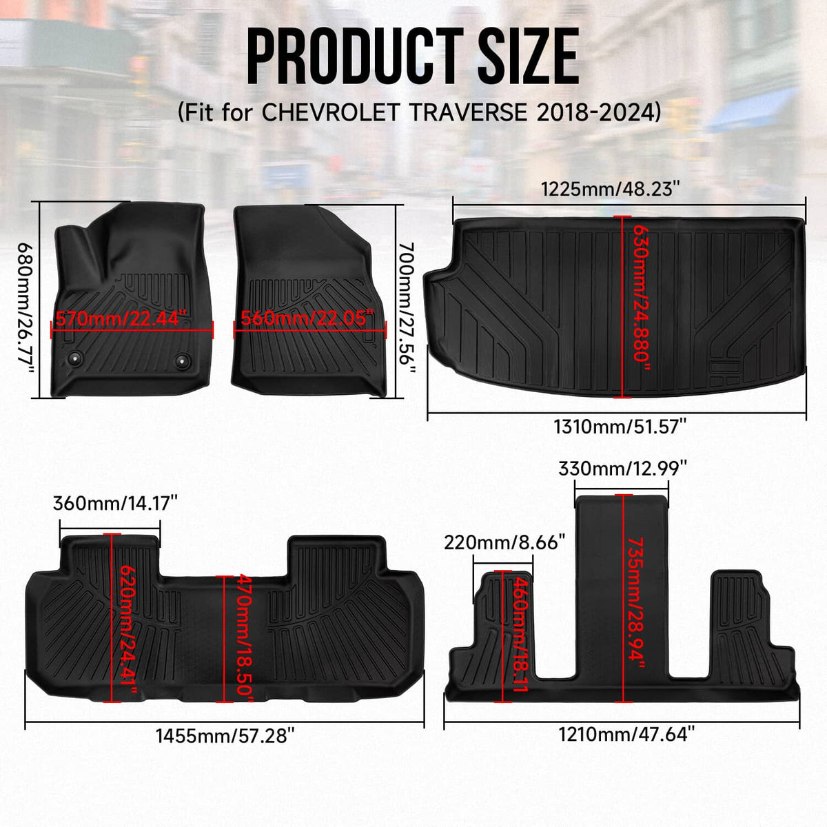 Solidspare Floor Mats Cargo Liners Waterproof For 2018-2025 Chevrolet Traverse TPE Rubber