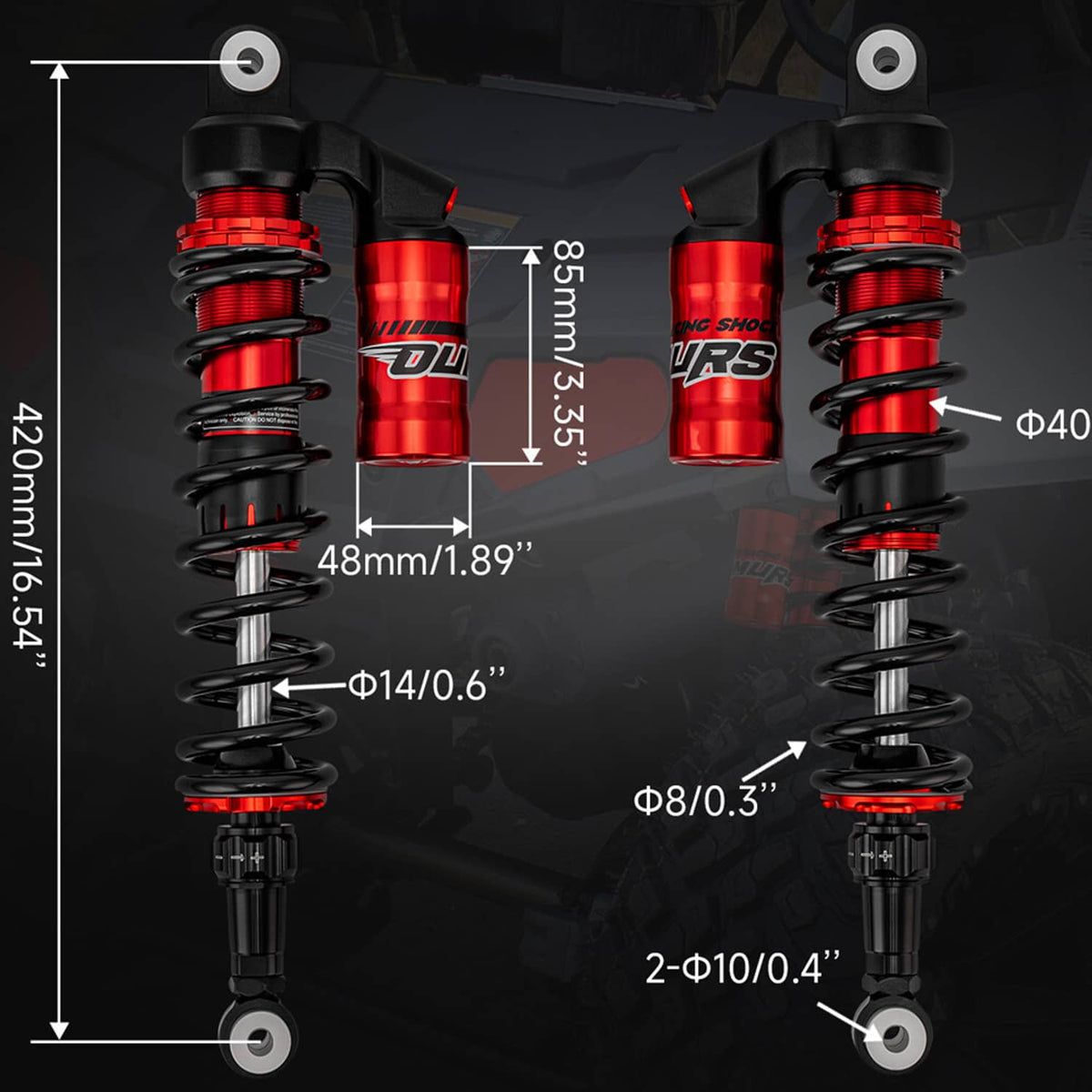 Solidspare PERFORMANCE 16.5" REAR AIR SHOCKS ABSORBERS SET FOR POLARIS RANGER RZR 170 UTV