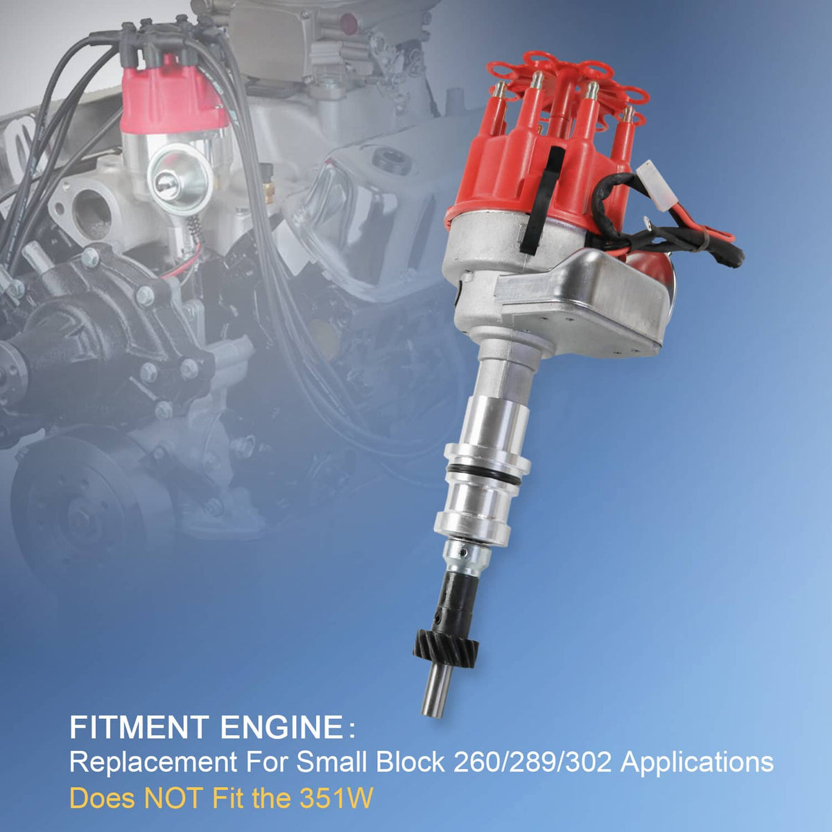 Solidspare FOR SMALL BLOCK FORD 289-302 Small HEI Distributor + SPARK PLUG WIRES