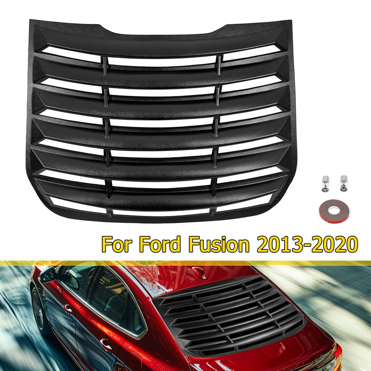 Solid Spare Matte Black Rear Window Louver Sun Shade Cover W/Tape For Ford Fusion 2013-2020