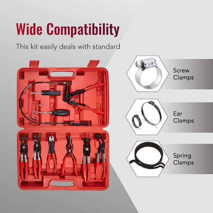 Solidspare 9PCS Hose Clamp Clip Plier Set Swivel Jaw Flat Angled Band Automotive Tool Set