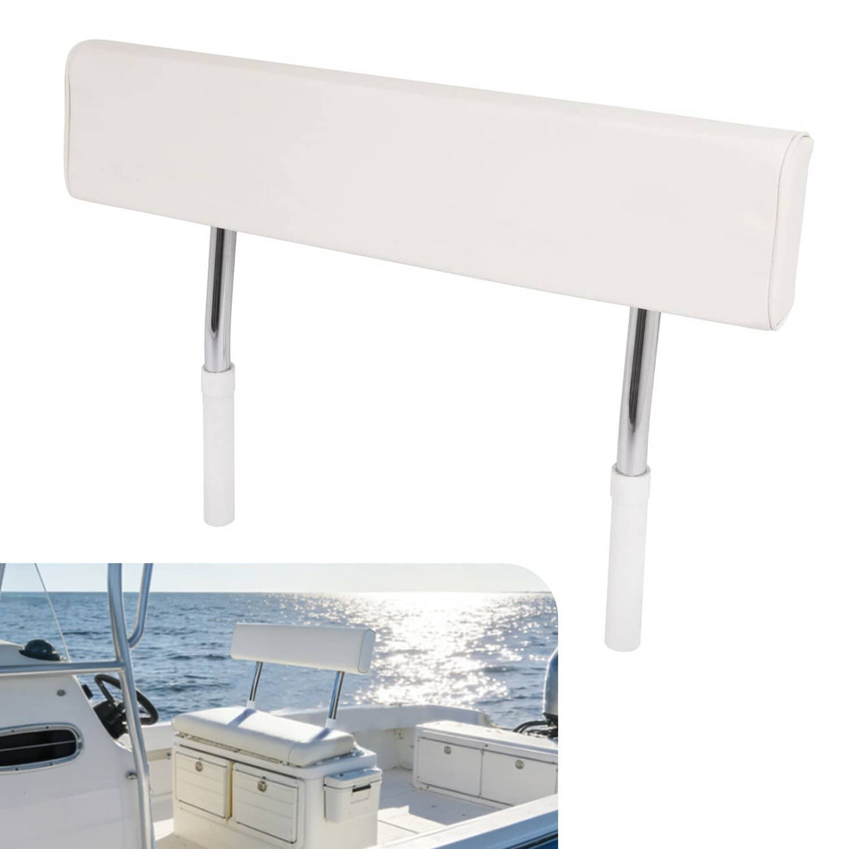 Solidspare For Universal Boat Seat Backrest W/Folding Arms Leaning Post White + Silvery