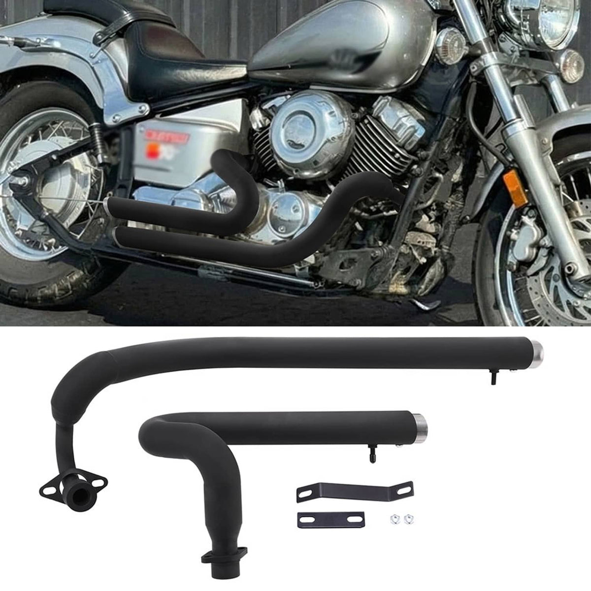 Solidspare Black Exhaust Pipe Systems For Yamaha V star 650 XVS650 Dragstar 650 XVS400