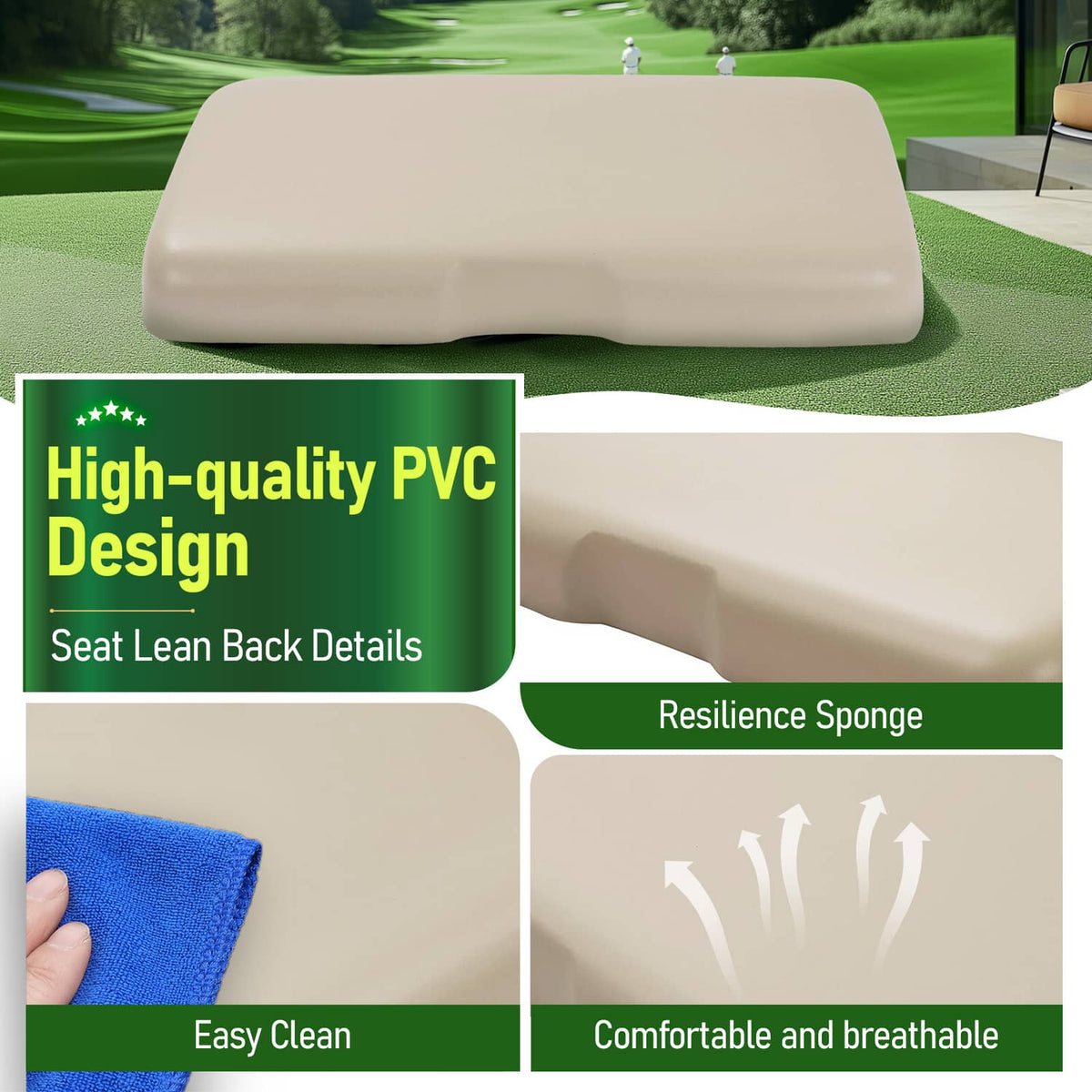 Solidspare For EZGO RXV 2008-Up Models Stone Golf Cart Front Seat Cushion Bottom Backrest