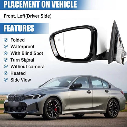 Solidspare Left Driver Side Mirror w/Blind Spot White For 2019-2023 BMW 320i 330i 330e