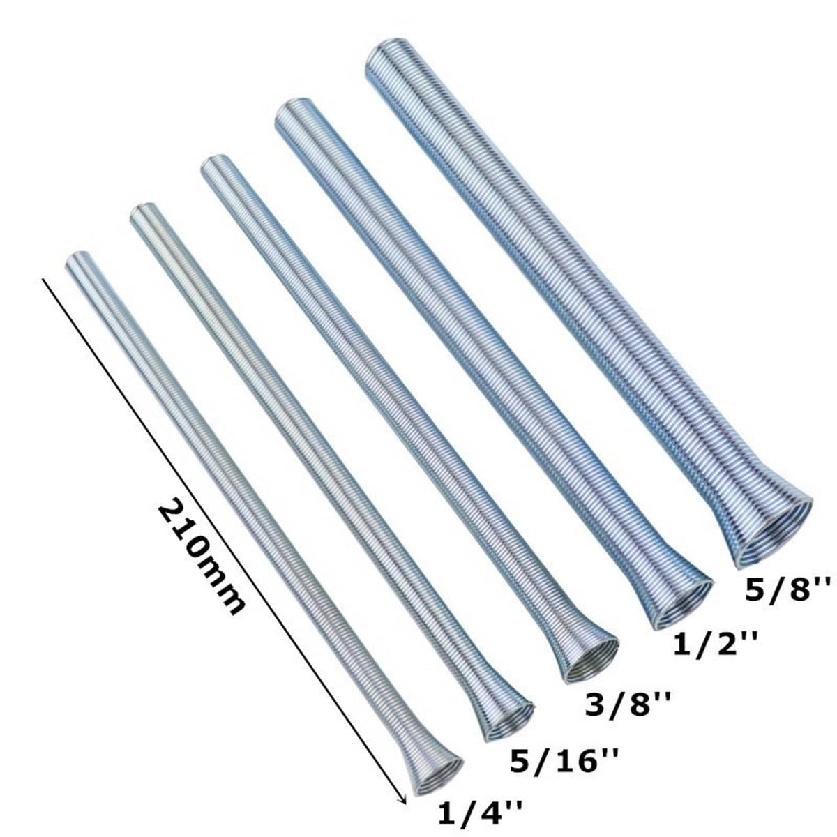 Solid Spare 5pcs 21cm Spring Bending Tube Pipe Bender 1/4" 5/16" 3/8" 1/2" 5/8" Silver Set
