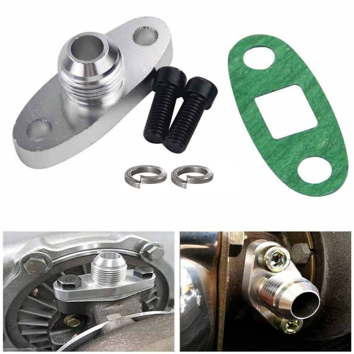 Solidspare Turbo Oil Drain Outlet Flange Gasket Adapter Kit Set 10AN 10 AN Fitting T3 T4