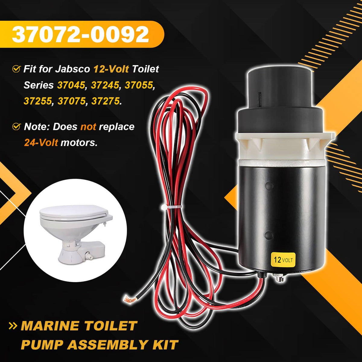 Solidspare Replace 37072-0092 Motor Pump 12V Quiet Flush & Designer Series Electric Toilets