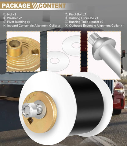 Solid Spare Quik-Align Pivot Bolt Bushing Kit w/Alignment Collar for Hendrickson Turner Lift