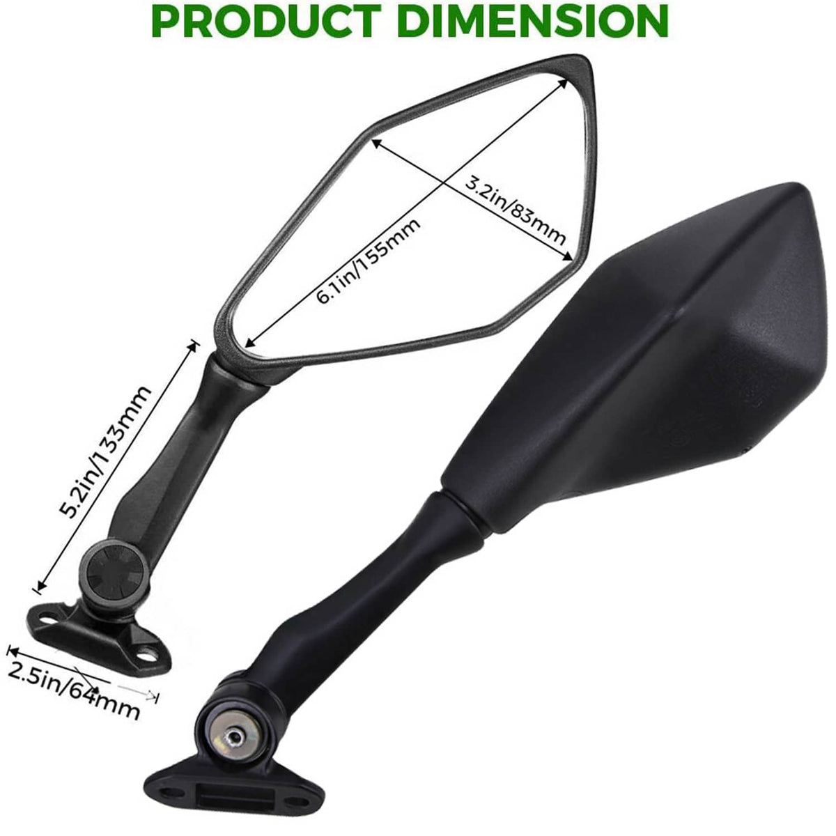 Solidspare For Kawasaki Ninja ZX6R 636 2011-2017 Left & Right Rearview Side Mirrors Black