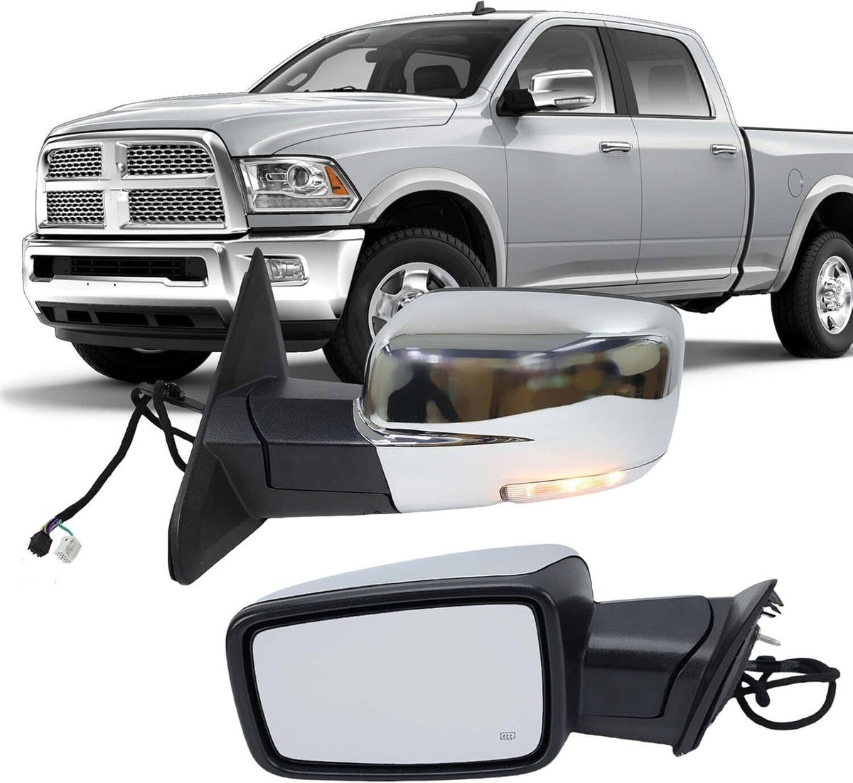 Solidspare Left Side Mirror For 2013-2019 Ram 1500 Chrome Power Fold+ Heated+Temper Sensor