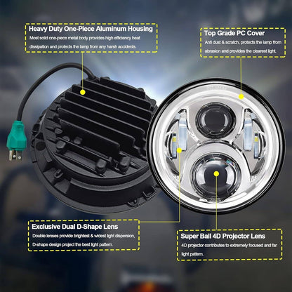 Solidspare 7 Inch 140W LED Headlight Hi/Lo + 2Pcs 4.5Inch 80W Fog Light for Harley Davidson