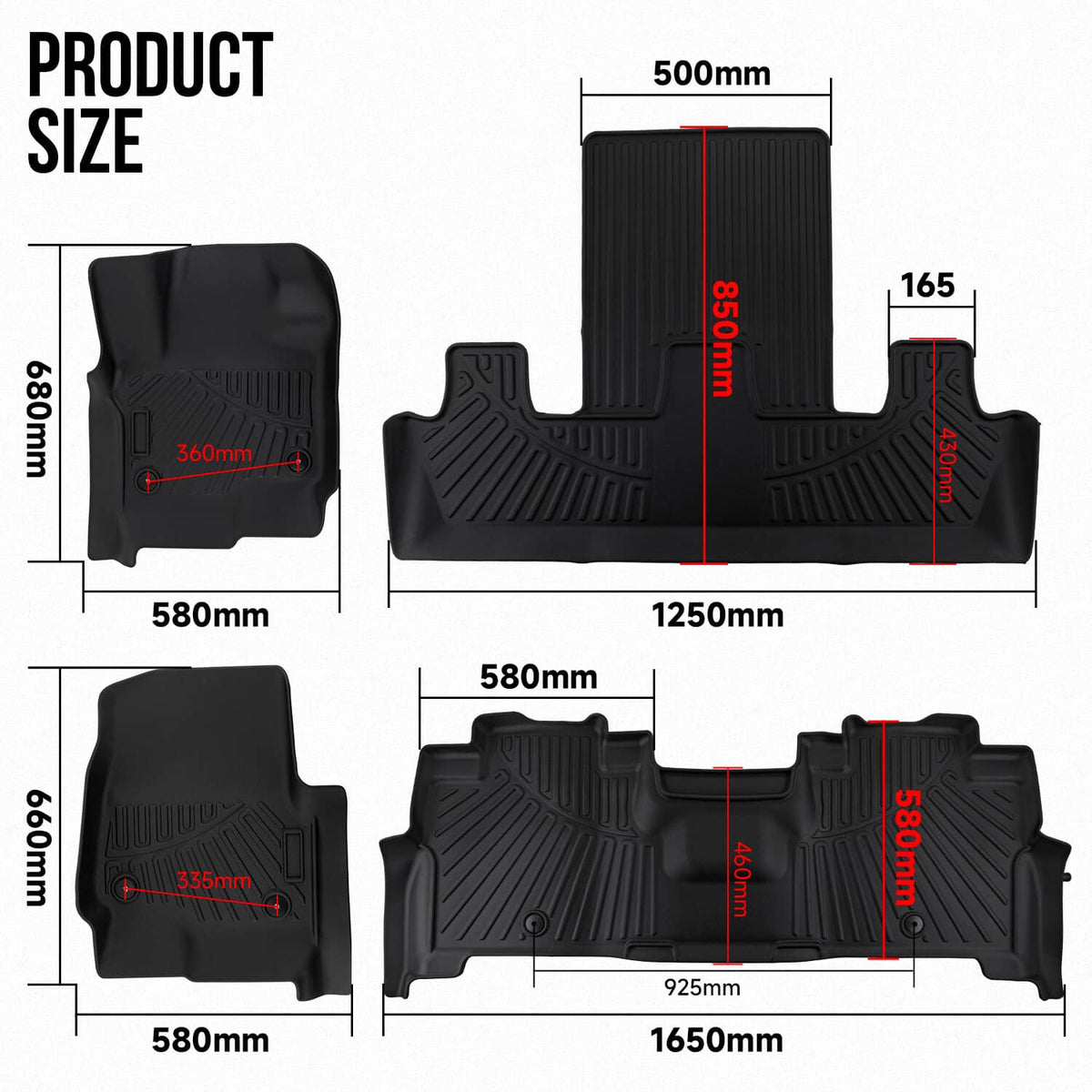 Solidspare All Weather Floor Mats for 2018-2024 Ford Expedition 3 Rows TPE Rubber Liners