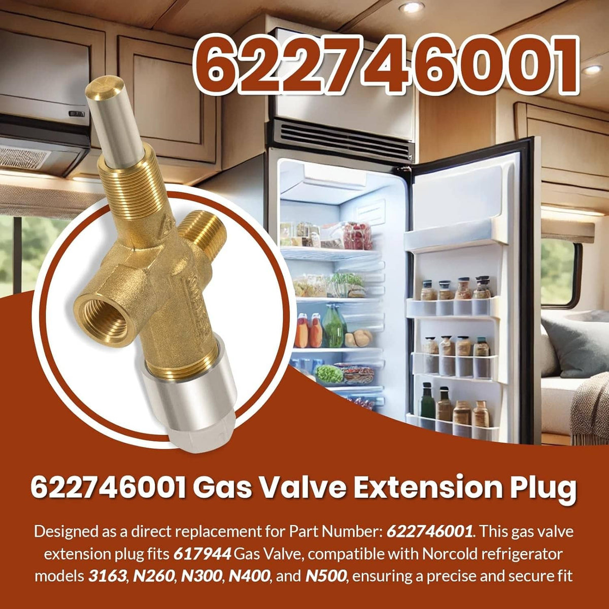 Solidspare 622746001 Gas Valve Extension Plug for Norcold 3163 N260 N300 N400 N500 Series