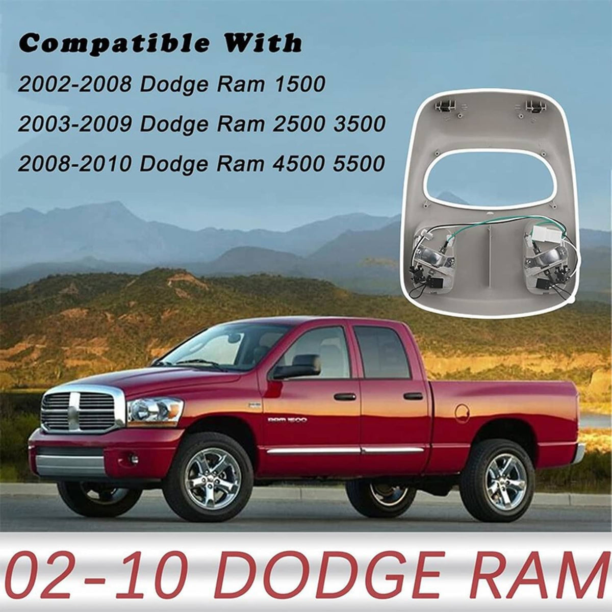 Solidspare Interior Map Light Overhead Roof Console for 2002-2010 Dodge Ram 1500 2500 3500