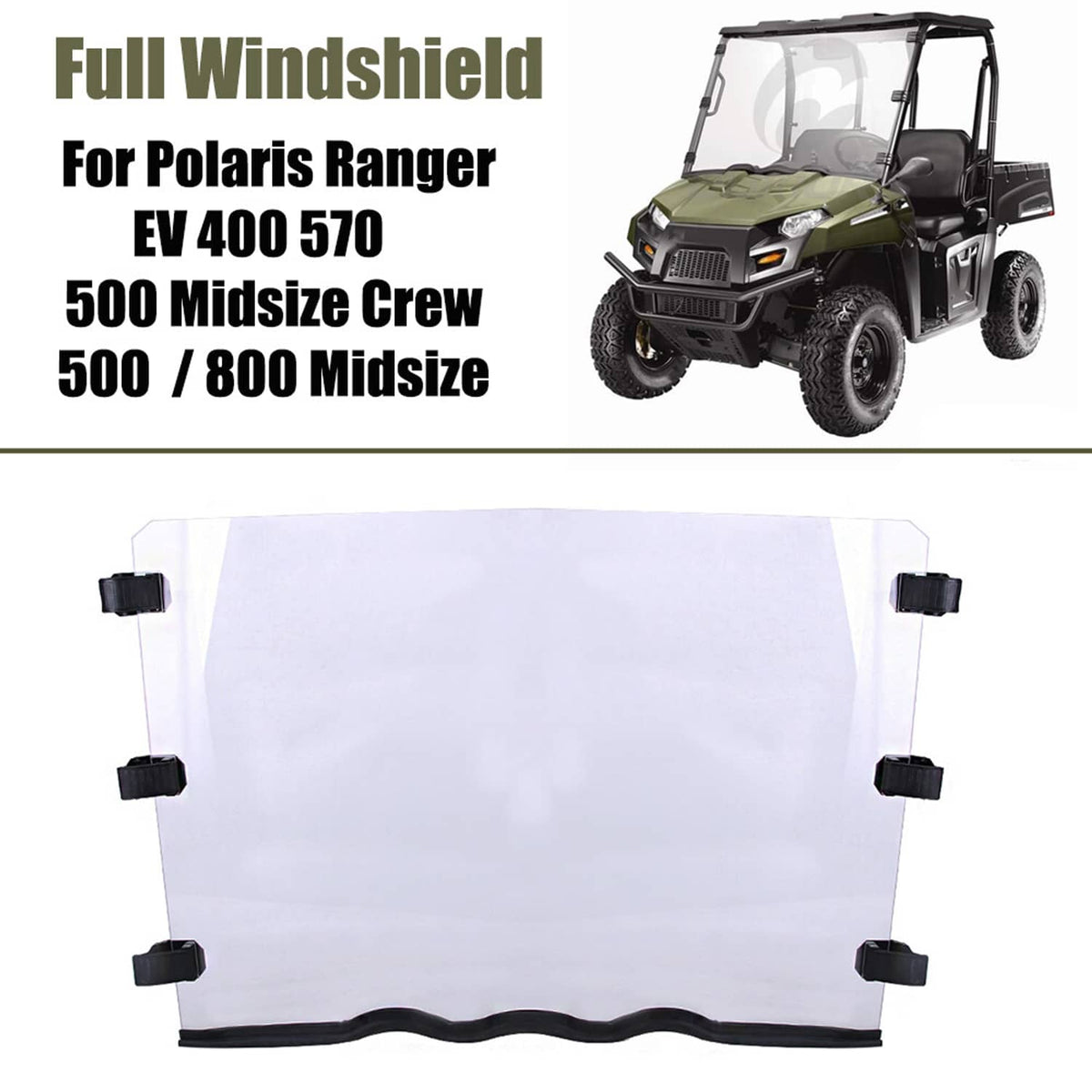 Solidspare UTV Full Windshield Windscreen For Polaris Ranger 400 / 500 800 Midsize / EV