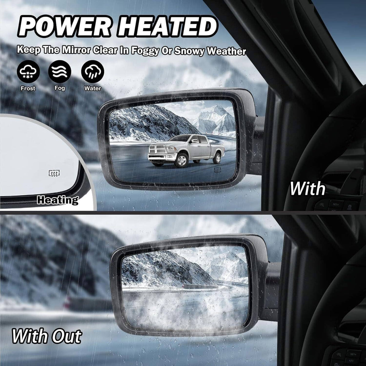 Solidspare Driver/Left Side Mirror Sliver Cover Power Folding Signal For 2013-2018 Ram 1500
