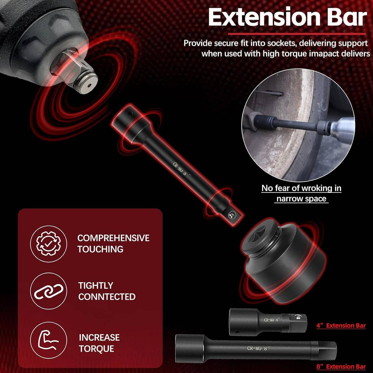 Solid Spare 3/4" Drive Deep Impact Socket Set 27Pcs SAE 7/8"-2" Metric 22-50 MM Standard Kit