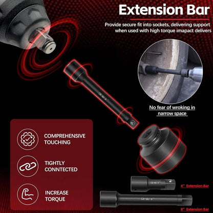 Solid Spare 3/4" Drive Deep Impact Socket Set 27Pcs SAE 7/8"-2" Metric 22-50 MM Standard Kit