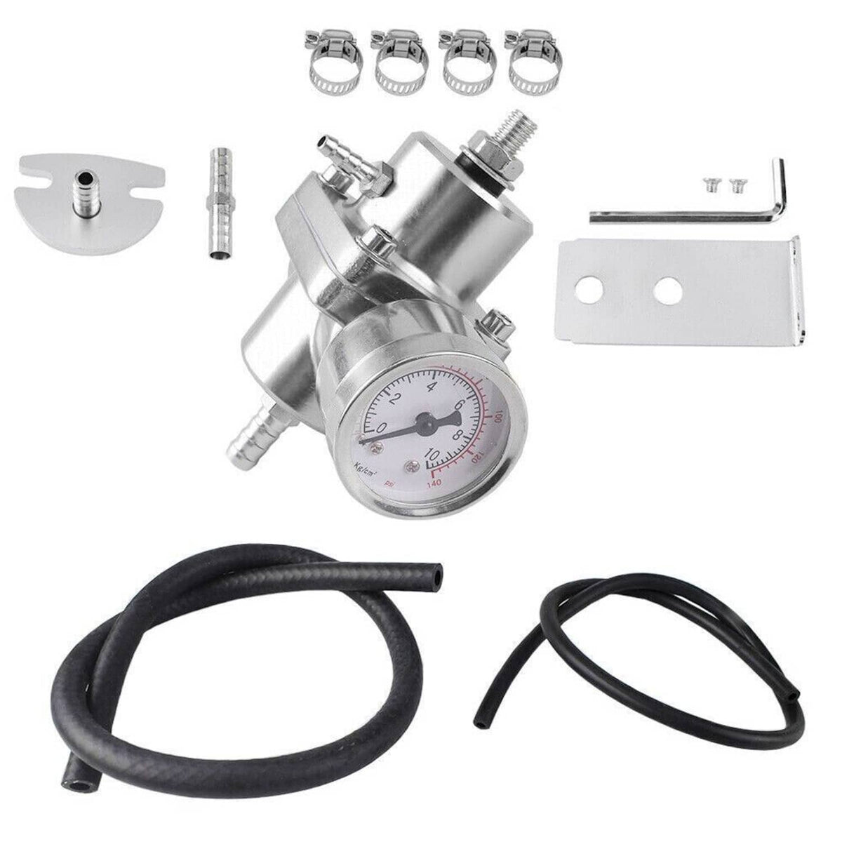 Solidspare New Adjustable Fuel Pressure Regulator Kit w/0-140 Psi Gage & Hose Universal