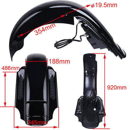 Solidspare Black CVO 4" Extended Rear Fender w LED & Wire Harness for 93-08 Harley Touring