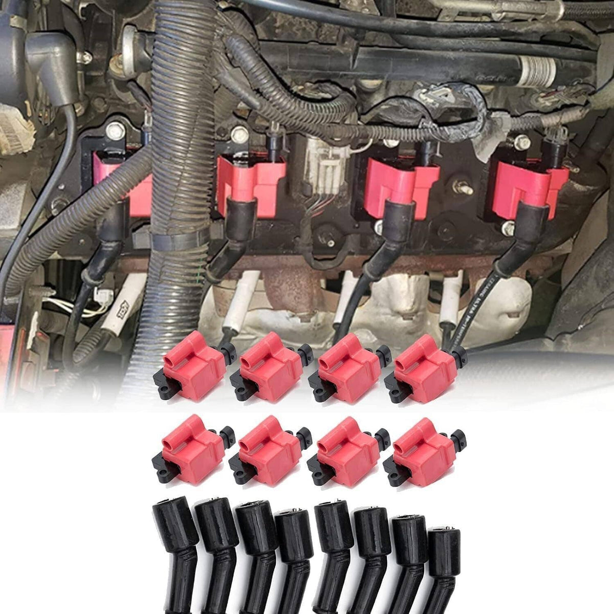 Solidspare 8Pack Square Ignition Coil & Spark Plug Wire For Chevy GMC 4.8L 5.3L 6.0L 8.1L