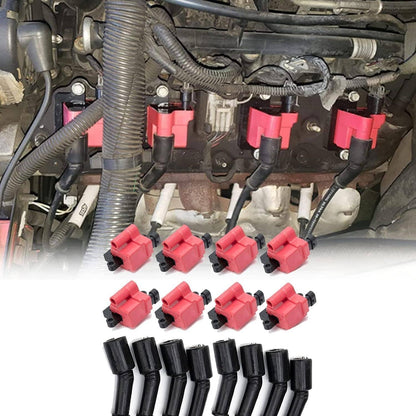 Solidspare 8Pack Square Ignition Coil & Spark Plug Wire For Chevy GMC 4.8L 5.3L 6.0L 8.1L