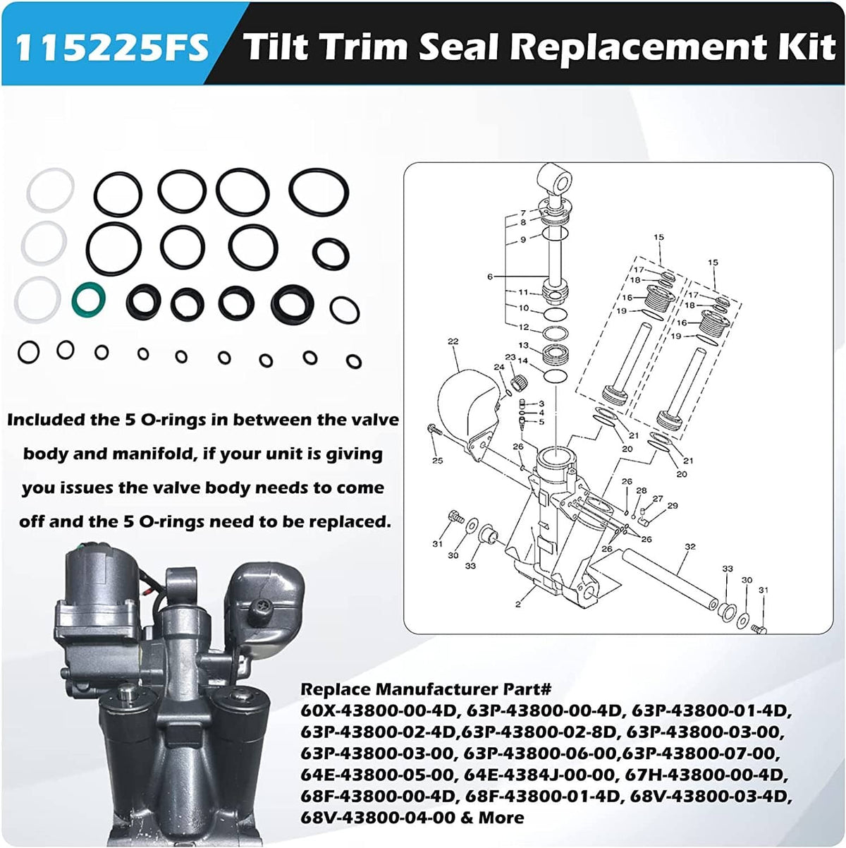 Solid Spare 115225FS Seal Kit for Yamaha, Trim/Tilt Pin Wrench MT0006 & MT0009 (Set of 3)