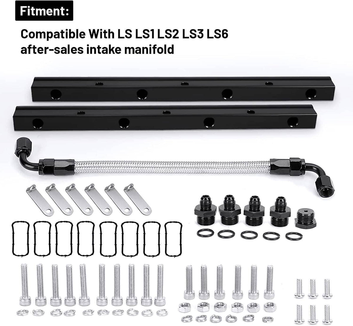 Solidspare Billet Fuel Rail Kit for LS LS1 LS2 LS3 LS6 Intake Manifold +Hardware Black New