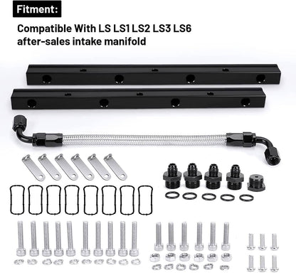 Solidspare Billet Fuel Rail Kit for LS LS1 LS2 LS3 LS6 Intake Manifold +Hardware Black New