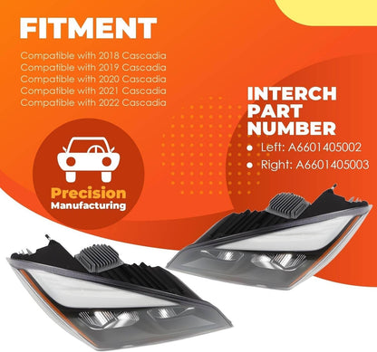 Solidspare Pair New Full LED Headlights Headlamps For 2018-2022 Freightliner Cascadia Black